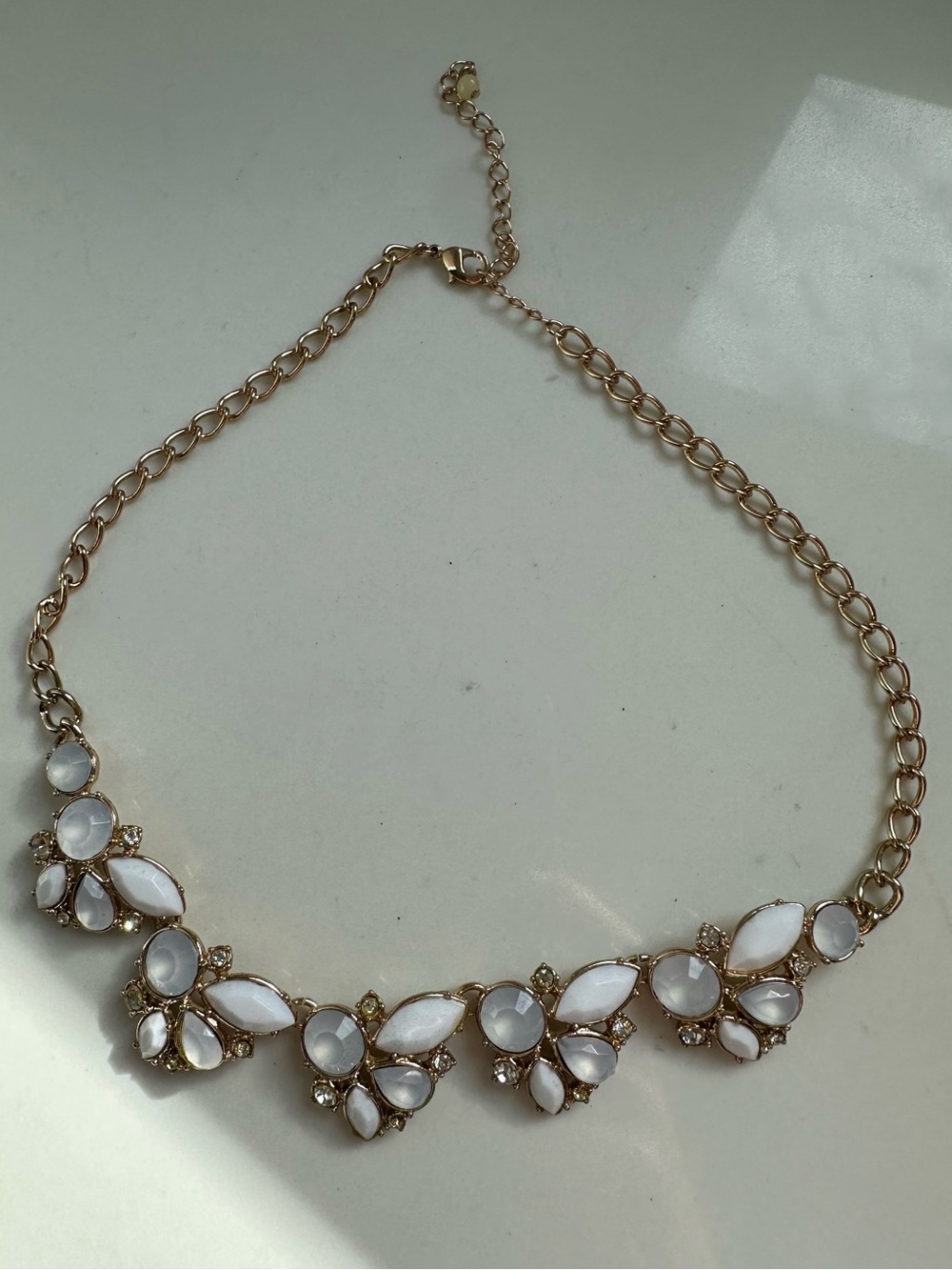 White Rhinestone Gold Tone Statement Necklace